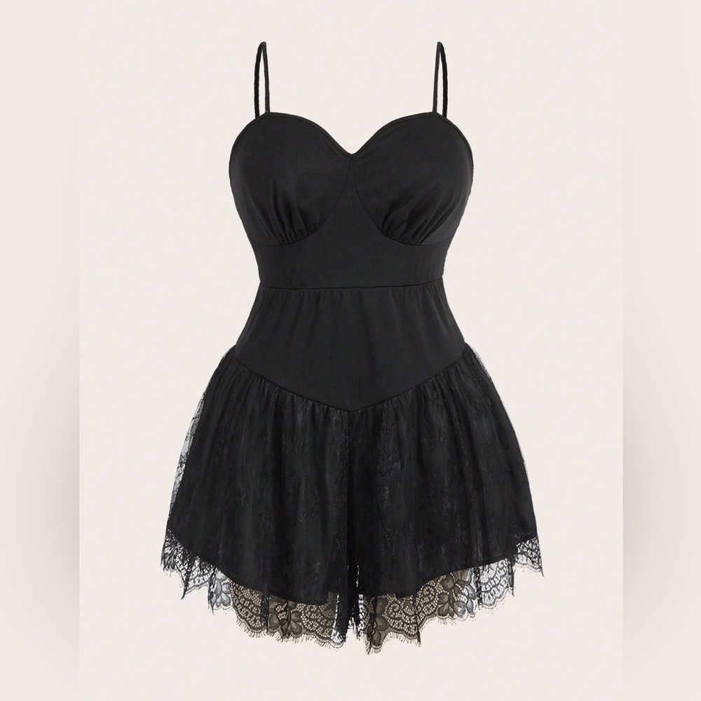 SHEIN MOD Plus Contrast Lace Cami Romper 1x